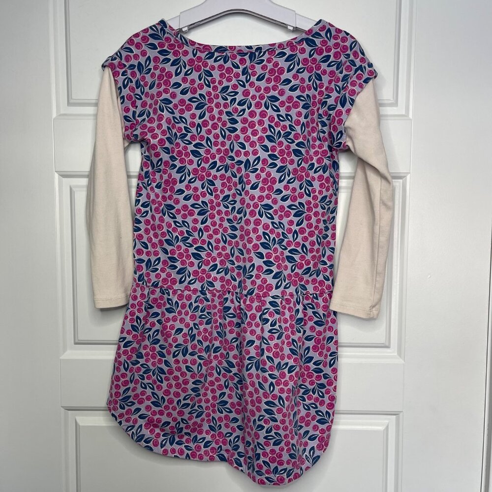 Tea Collection Floral Knit Dress Girls 6 Cotton Faux Layered Long‎ Sleeves FLAW - Picture 3 of 9
